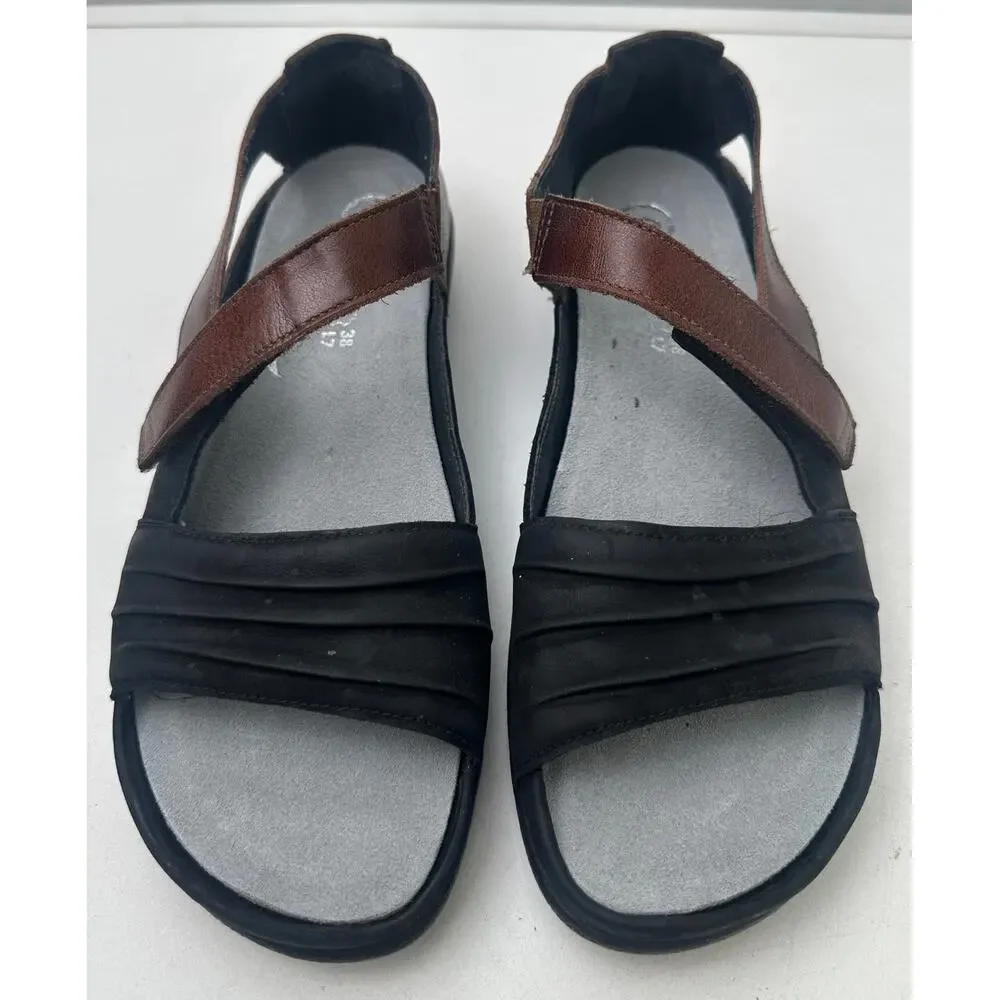 Naot Papaki Black & Cinnamon Leather Comfort Sandals Women's Sz 7 - Picture 2 of 10